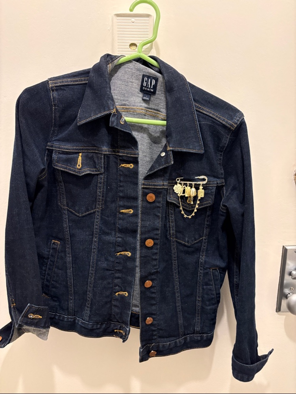 GAP Dark Indigo Denim Jacket with Gold Charm Accent